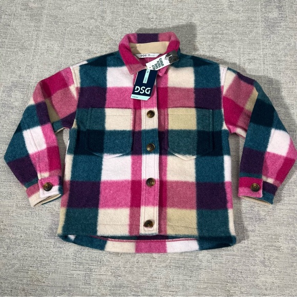 DSG Dicks Sporting Goods Plaid Fleece Shacket Kids Girls Size XS NWT Raspberry - Picture 1 of 10